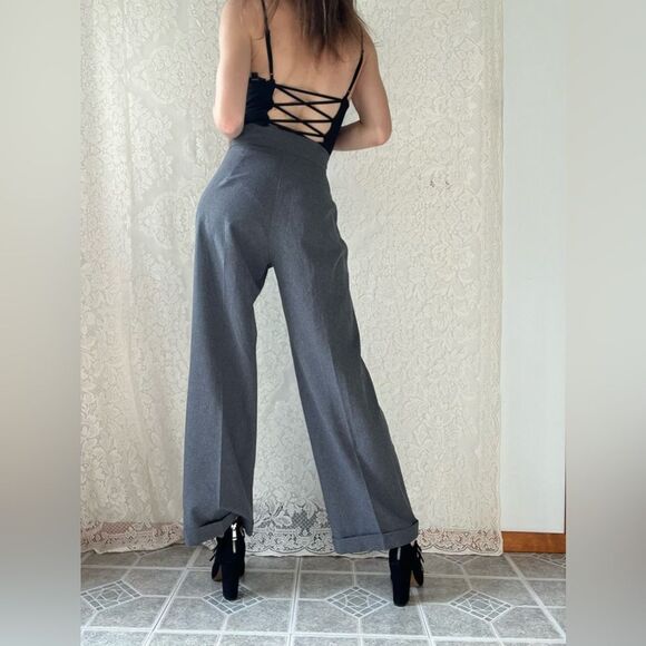 Vintage 90s High-Waisted Wide Leg Grey Trousers Pants Made in USA - Picture 12 of 14